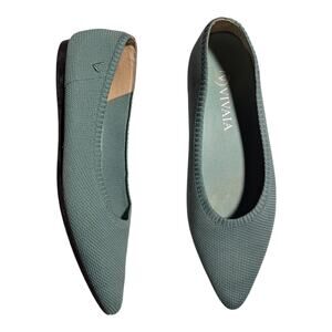 Vivaia Aria 2.0 Pointy Teal Green Pointed Toe Knit Washable Ballet Flats 39 8